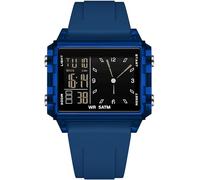 findtime Rectangular Wrist Watch Sports Watch Digital Analogue Silicone Strap Coloured Digital Watch Men Women Teenager Watch Coutdown Stopwatch Dual Time 5ATM Waterproof Designer, blue, Strap.