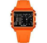 findtime Rectangular Wrist Watch Sports Watch Digital Analogue Silicone Strap Coloured Digital Watch Men Women Teenager Watch Coutdown Stopwatch Dual Time 5ATM Waterproof Designer, orange, Strap.