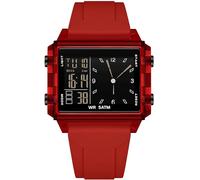 findtime Rectangular Wrist Watch Sports Watch Digital Analogue Silicone Strap Coloured Digital Watch Men Women Teenager Watch Coutdown Stopwatch Dual Time 5ATM Waterproof Designer, red, Strap.