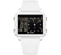 findtime Rectangular Wrist Watch Sports Watch Digital Analogue Silicone Strap Coloured Digital Watch Men Women Teenager Watch Coutdown Stopwatch Dual Time 5ATM Waterproof Designer, White, Strap.