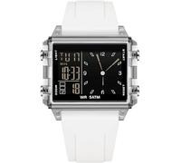 findtime Rectangular Wrist Watch Sports Watch Digital Analogue Silicone Strap Coloured Digital Watch Men Women Teenager Watch Coutdown Stopwatch Dual Time 5ATM Waterproof Designer, Transparent white