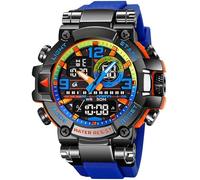 findtime Relojes para Hombres Cool Designer Mens Watches Big Face Digital Sports Watch for Men with LED Backlight/Alarm/Date/Dual Time Zone/Stopwatch, DarkBlue, casual