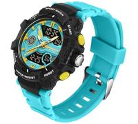 findtime Watches for Men Boys Children Analogue Digital Quartz Orange Watch with Alarm / Stopwatch / Two Time Zones / LED 5 ATM Waterproof Sports Watches for Men, Sea blue, Strap.