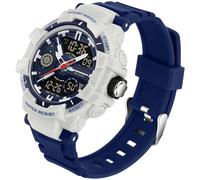 findtime Watches for Men Boys Children Analogue Digital Quartz Orange Watch with Alarm / Stopwatch / Two Time Zones / LED 5 ATM Waterproof Sports Watches for Men, blue grey, Strap.