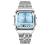 findtime Watches for Men Ladies Watch Waterproof Analogue Digital Unique Strap Business Alarm Retro Watches LED Back Light Multi-Time Zone Rectangle Wristwatch