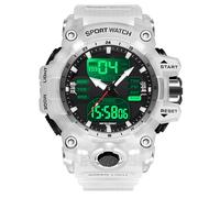 findtime Watches Men's Digital Watches Transparent Blue Watch for Men Boys Unique Tactical Military Design with LED Timer Silicone Strap, transparent white, Strap.