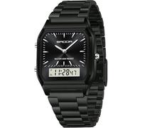 findtime Watches Women's Men's Retro Business Classic Square Watch Stainless Steel Strap Analogue Digital 5ATM Waterproof LED Date Day of the Week Three Time Zones Luxury Watch, black, Bracelet