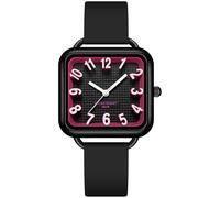 findtime Women Watch 3D Designer Big Arabic Numbers Square Dial Easy to Read Watches Colorful Green Silicone Strap Reloj para Mujer, Rose Red, Casual