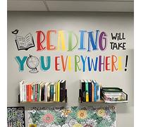 Finduat Reading Will Take You Everywhere Inspirational Quote Wall Decal Sticker, Motivational Phrase Nursery Decoration Classroom Bedroom Playroom Art, Kid Study Room Library Wall Sticker Decor