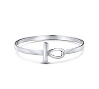 Fine .925 Sterling Silver Egyptian Ankh Cross Bangle Bracelet for Women Teen - Spiritual Key of Life Sideways Horizontal