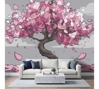 Fine Art Abstract Photo Wallpaper 3D Effect 350x256cm, Non-Woven Premium Art Print Mural Wallpaper, Cherry Blossom Tree Woman Fleece Wall Mural Decoration Poster Picture