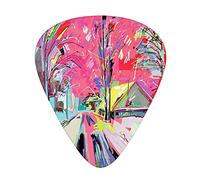 Fine Art Guitar Picks 12 Pack Universal ABS Guitar Picks,Funky Digital Paint Streets Sketch Style Unusual Trees Grunge Outside Urban Design,for Acoustic and Electric Guitar