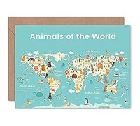Fine Art Prints Animals Of The World Map Greeting Card With Envelope Inside Premium Quality