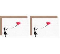 Fine Art Prints Banksy Balloon Girl Graffiti Greeting Card With Envelope Inside Premium Quality, yellow|red|white|black,12.50 x 17.50 cms (Pack of 2)