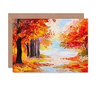 Fine Art Prints CLDT0182 Autumn Forest Landscape Greeting Card With Envelope Inside Premium Quality,Orange|oak|beige|brown,12.5 x 17.5 cm