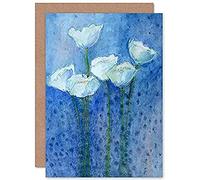 Fine Art Prints CPDT0003 Flower White Tulips On Blue Greeting Card With Envelope Inside Premium Quality