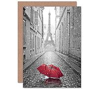 Artery8 Eiffel Tower In Paris Red Umbrella Greeting Card With Envelope Inside Premium Quality in Grey Artery8 Grey