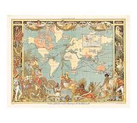 Fine Art Prints Crane 1886 Pictorial Map British Empire World Large Wall Art Print Canvas Premium Mural, 18 x 24 inches