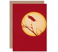 Fine Art Prints Crane Silhouette Against Moon Greeting Card With Envelope Inside Premium Quality