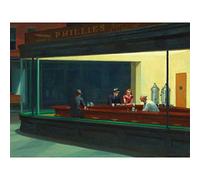 Fine Art Prints Edward Hopper Nighthawks Iconic Painting Premium Wall Art Canvas Print 18X24 Inch, 18 x 24 inches, Green