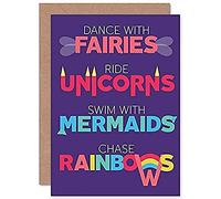 Fine Art Prints Fairies Unicorns Mermaids Rainbows Purple Greetings Card