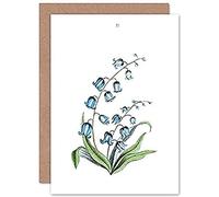 Fine Art Prints Flower Bluebells Illustration Greeting Card With Envelope Inside Premium Quality, Blue, purple, green