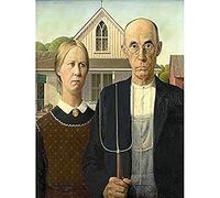 Fine Art Prints Grant Wood American Gothic Painting Canvas Premium Wall Decor Poster Mural,16 x 12 inches