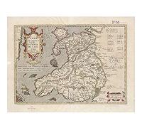 Fine Art Prints Hondius 1633 Welsh Latin Early Map Wales Cymru Wall Decor Poster Mural,16 x 12 inches