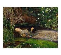Fine Art Prints John Everett Millais Ophelia Cropped Art Print Canvas Premium Wall Decor Poster Mural, 16 x 12 inches, green and white