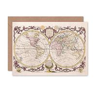 Fine Art Prints Map Of The World Vintage Greeting Card With Envelope Inside Premium Quality