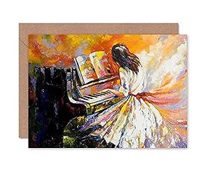 Fine Art Prints Music Piano Girl Impressionism Greeting Card With Envelope Inside Premium Quality