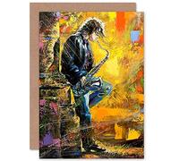 Fine Art Prints Musician Jazz Saxophone Greeting Card With Envelope Inside Premium Quality