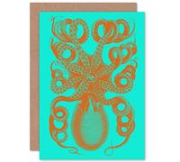 Fine Art Prints Octopus Orange Blue Illustration Greeting Card With Envelope Inside Premium Quality