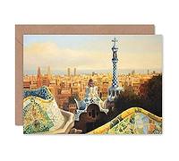 Fine Art Prints Park Guell Painting Barcelona Greeting Card With Envelope Inside Premium Quality, yellow|black|orange|brown