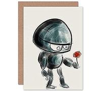 Fine Art Prints Robot With Flower Illustration Greeting Card With Envelope Inside Premium Quality