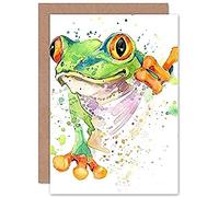 Fine Art Prints Watercolour Frog Bright Greeting Card with Envelope Inside Premium Quality