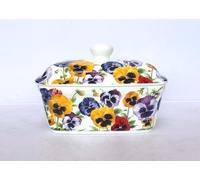 fine Bone China Pansy Butter Dish with lid