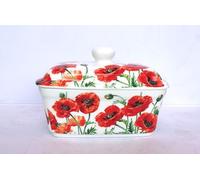 fine Bone China Poppy Butter Dish with lid