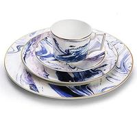 Fine Bone China Porcelain Dinnerware Set Service for 1, White Blue Luxurious Tableware Sets