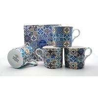 FINE Bone China Set of 4 Mugs Gift Boxed AZULEJO Blue Mugs Free UK DELIVERY
