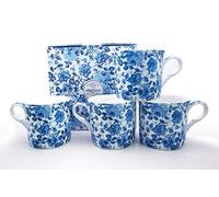 FINE Bone China Set of 4 Mugs Gift Boxed Chatsworth Blue Mugs Free UK DELIVERY