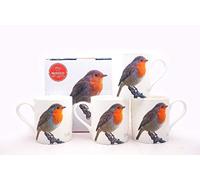 FINE Bone China Set of 4 Mugs Gift Boxed Christmas Robins Mugs Free UK DELIVERY