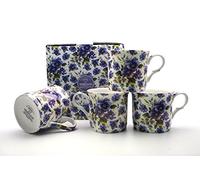 FINE Bone China Set of 4 Mugs Gift Boxed Summer Pansy Mugs Free UK DELIVERY