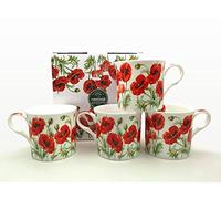 FINE Bone China Set of 4 Mugs Gift Boxed Summer Poppy Mugs Free UK DELIVERY