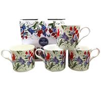 FINE Bone China Set of 4 Mugs Gift Boxed Sweet Pea Mugs Free UK DELIVERY
