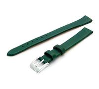 Fine Calf Leather Watch Strap Band 12mm Extra-Long XL Green with Chrome (Silver Colour) Buckle. Free Spring Bars (Watch Pins)