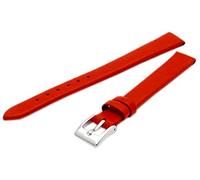 Fine Calf Leather Watch Strap Band 14mm Extra-Long XL Bright Red with Chrome (Silver Colour) Buckle. Free Spring Bars (Watch Pins)
