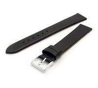 Fine Calf Leather Watch Strap Band 20mm Extra-Long XL Black with Chrome (Silver Colour) Buckle. Free Spring Bars (Watch Pins)