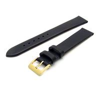 Fine Calf Leather Watch Strap Band 22mm Extra-Long XL Black with Gilt (Gold Colour) Buckle. Free Spring Bars (Watch Pins)