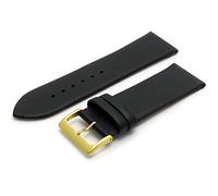 Fine Calf Leather Watch Strap Band 30mm Black with Gilt (Gold Colour) Buckle. Free Spring Bars (Watch Pins)